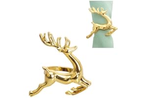 TRANHUY Lot de 6 ronds de serviette en forme de renne de Noël argentés doré