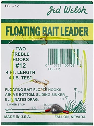 Jed Welsh Fishing 4 Pack Floating Bait Leader Size 12 & 14 Hooks Rigs with (2) #12#14 Hooks, Pre-Tied Ready to Fish-4 Pack, Clear