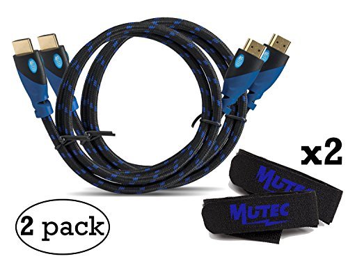 MutecPower Premium – High Speed HDMI Kabel mit Ethernet „2 Stück“ (2m)- 1.4a / 2.0 kompatibel – Mit Zwei Klett-Kabelbinder (unterstützt Full HD 3D & Audio Return Channel)-2 meter -2 Stück - 2