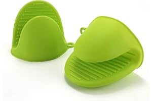 PAIDASHU Oven Glove Thicken Silicone Pot Holder Mini Oven Mitts Heat Resistant Pinch Covers for Baking, Cooking, Bbq Grilling (Light green)