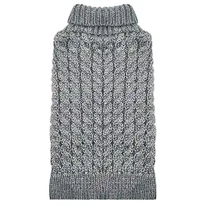 kyeese Dog Sweaters Grey with Golden Thread Turtleneck Dog Sweater Cable Knit for Cold Weather