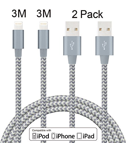 ELEBAR Lightning USB Kabel Nylon geflochten Ladekabel für iPhone 7/SE/6S/6/5/5 C/5S/SE, iPad, iPod – 6 ft (2 Stück) -gray 10ft gray