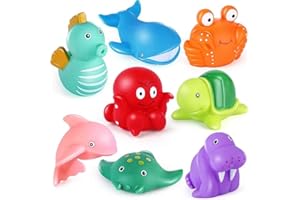 LotFancy Giochi Bagnetto Neonato 8 Pezzi da 1 a 2 anni, Giocattoli da Bagno da 3 a 4 anni, Giochi Bagnetto Neonato Antimuffa, Animali Marini per Bambine