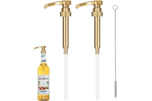 YEEXIANG Syrup Pump, 2-Pack Coffee Syrup Pump Reusable Syrup Pump Dispenser Fits 25.4 Oz/750ml Compatible Torani, Monin, Davinci for Kitchen Bar Accessories (2, Gold-2pcs)