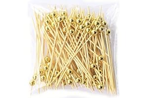 AILEXI Palitos De Coctel 100 Cuentas Palillos De Madera Fuentes del Partido Fritura Dedo Alimentos Frutas Sandwich Sandwich - Perlas Oro