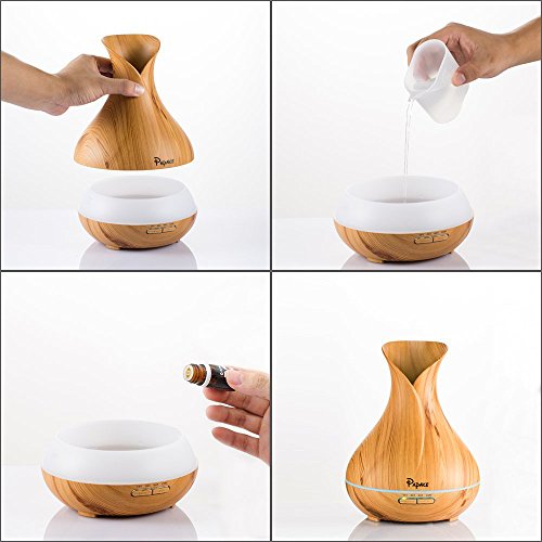 Aroma Diffuser, Papake Ultraschall Öl Diffusor Holzmaserung Luftbefeuchter Duftzerstäuber Humidifier 400ml mit 7 Farben LED Licht für Schlafzimmer Wohnzimmer Büro - 4