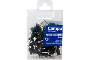 Campus University - Pack de 35 Chinchetas Negras para Mapas, Pines de Empuje, Chinchetas Corcho, Chinchetas Aguja para el tablero de Anuncios, Marca de Mapa, Corcho, Panel de Anuncios (35 Negras)