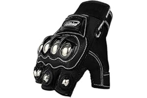 OUABIYA Steel Outdoor Reinforced Brass Knuckle Motorcycle Motorbike Powersports Racing Textile Safety Gloves (HF-Black, XXL)