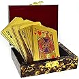 FABULASTIC Gold Plated Waterproof Playing Cards in a Wooden Gift Box, Flexible PVC Plastic Gold Playing Cards Premium Poker Cards, Flexible Use for Party Game, Tash Card Set for Game Deck