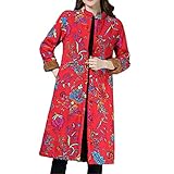 TianWlio Jacken Parka Mäntel Damen Herbst Winter Benutzerdefinierte Volksdruck Samt Baumwolle Outwear Warme Lange Dicke Manteljacke Parka Weihnachtenrot XXXL