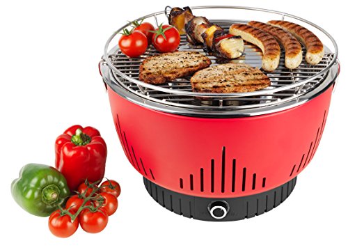 MEDION MD 17700 Holzkohlegrill mit Aktivbelüftung, regelbarer Ventilator, Temperaturregler, Grillrost aus rostfreiem Edelstahl, abnehmbare Fettauffangschale, rot