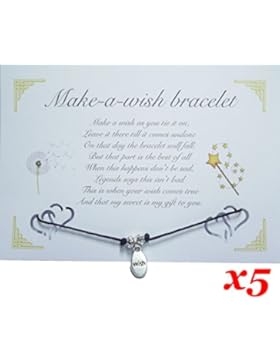 Make a Wish–5x Basic Charm-Armbänder, Single Charme auf dünn schwarz gewachst Baumwolle Kordel. Ideal für Jungen...
