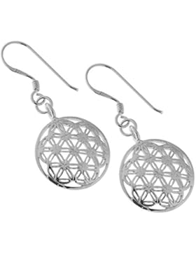 Einfache Blume des Lebens 925 Sterling Silber Haken Fisch Ohrringe