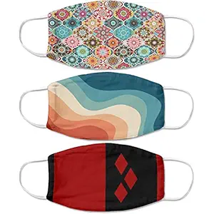 Shocknshop Cotton Printed Reusable And Washable Face Mask for Unisex-Adult (Multicolor) Pack of 3