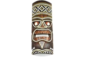 Coco Papaya Tiki-Maske, Höhe 30 cm, aus Holz, buntes Motiv, Polynesien