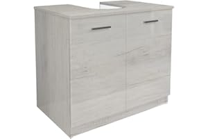 Mama Store Copricolonna Mobile in Kit da Montare Sottolavabo con 2 Ante Quercia Bianco, L. 70cm x P. 46cm x H.62cm