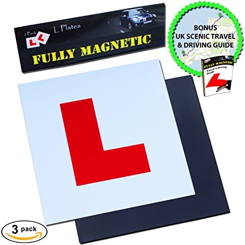 Magnetic L Plates by Le Yogi | Extra Thick Strong Magnet for Learner Drivers, BONUS Scenic Drive and Tips Ebook, Guaranteed To Not Fly Off At High Speeds, Government Approved Learner Plates, 3 Pack