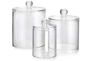 Sumnacon 3 Sizes Apothecary Jars Cotton Ball & Swabs Holder Clear Acrylic Bathroom Storage Container with Lid