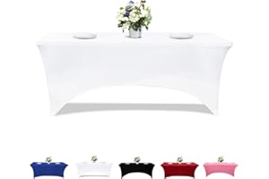 Kapwall 6ft table cloth, White Spandex Tablecloth Tight, Fitted, Washable and Wrinkle Resistant Stretch Rectangular Patio Table Cover for Event, Wedding, Banquet & Parties. (1PCS)