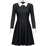 Per G e PL Donne Halloween Nero Mercoledì Addams Peter Pan Collare Manica  Lunga Flare Skater Vestito : Amazon.it: Abbigliamento