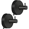 2 Pcs Suction Hooks, Vacuum Suction Cup Hook Removable and Reusable SuctionTowel Holder, Self Adhesive Waterproof Stainless Steel Heavy Duty Hook for Bathroom Kitchen (Black)