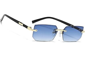 MEGAVOW Rahmenlose Rechteck Sonnenbrille, Brillenband, Vintage Retro Brillen für Damen Herren, Diamantschliff Gläsern, Gafas de sol mit Getönten, Klassische, Quadratische