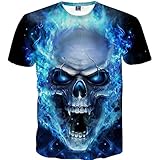 Material: Poliéster Yvelands Skull 3D Printed Tees Shirt Moda Guapo de los Hombres Divertido Casual O-Cuello Slim T-Shirts Blusa de Manga Corta Tops Vacaciones de Verano de la Playa, Liquidación (Azul, XXL)