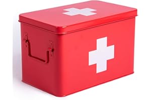 Theo&Cleo Boîte à pharmacie, en métal, trousse de secours, armoire à pharmacie, style rétro, dimensions : XXL, 32 x 19 x 20 cm, rouge
