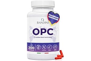 ‎BANDINI Bandini® Traubenkernextrakt 200 Kapseln für 3 Monate | Hochdosiert mit 95% OPC je Kapsel | Höchster Gehalt nach HPLC | Aus italienischen Weintrauben | 1052mg Extrakt mit 999,4mg OPC + 24mg Vitamin C
