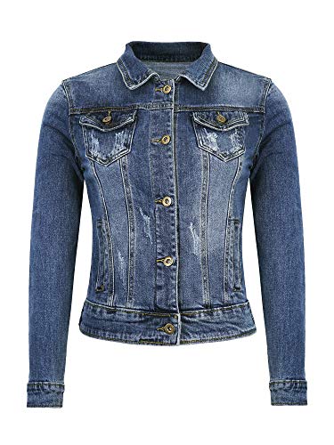 Preisvergleich Produktbild KT SUPPLY Damen Jeansjacke Übergangsjacke Leichte Jacke Denim Casual, M,blau