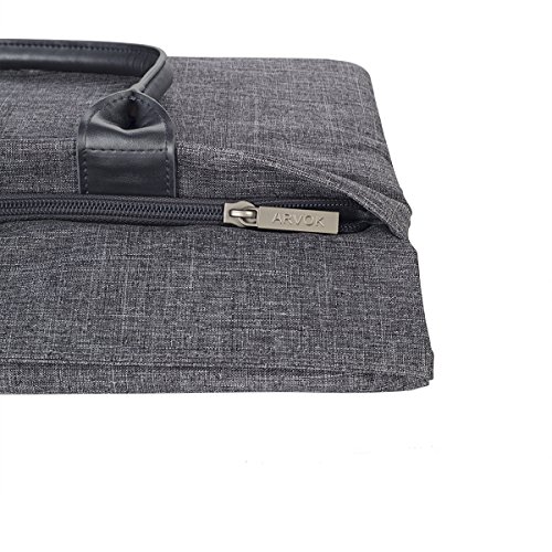 Arvok 15-15,4 Zoll MacBook Pro/Retina Tasche Hülle Schutzhülle Laptoptasche Laptophülle Huelle Aktentasche Canvas-Gewebe Mit PU Leder LaptopSleeve Mit Griff Reißverschluss-Tasche Für Ultrabook/Ultra Slim Netbook/ Tablet , Grau - 9