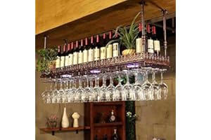 LYPGA Wine Glass Rack，Hanging Wine Glass Holder ，Vintage Wine Bottle Holder, Ceiling Decoration Wine Glass Rack，Adjustable Height and ，for Kitchen & Bars - Fixings Included (BRONZE, 120 * 35CM)