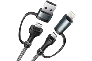 AIONEUS Câble Multi USB 4 en 1 [1M] Cable Universel Cable iPhone USB C Charge Rapide Multi Chargeur USB C Nylon Tressé Câble USBC vers Lightning pour iPhone 17/16/15/14, Galaxy S24/S23, Huawei