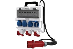 PREIS-ZONE Distributore di corrente mobile da cantiere, 32 A, 2 x 16 A, 4 x 230 V, TR-S, con cavo
