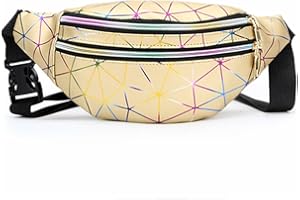 MEFOUND Geometric Bum Bag Waist Bag Holographic Fanny Pack Reflective Color Shiny Belt Bag Unusual for Ladies Travel Party Sports Running Hiking