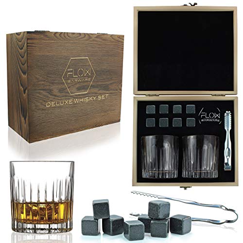 Flow Barware - Juego de vasos de whisky y vasos de whisky de madera para whisky, vinos de cristal italiano para whisky, vinos de whisky, vinos de Bourbon y Tonic y cócteles