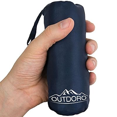 Outdoro Sac de couchage de refuge, sac de couchage de voyage ultra léger – Seulement 200 g, en microfibre, avec taie d’oreiller intégré – Fin, petit, compact – Coutil, drap de voyage en extérieur pour adultes et enfants, pour l’été, blau (…
