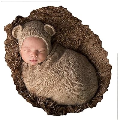 Vemonllas Main Tricot Garçon Fille Tenues Bébé La photographie Accessoires Mohair Crochet Chapeaux Gigoteuses