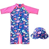 AMIYAN Mädchen Badeanzug Bademode Kinder Einteiler UPF 50+ UV Schützend Schwimmanzug mit Badekappe 75-85cm