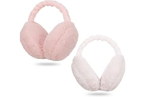 Halinuia 2 PiècesCache Oreilles Femme Réglable et Pliable,Hiver Rose Blanc Cache Oreilles en Peluche pour Femme Doux Chauds Protection Contre Cache Oreilles