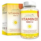 Vitamin D 1,000 Iu 365 Softgels 1 Year Supply - For Maintenance Of Healthy Bones And Teeth - Vitamin D3 Cholecalciferol - Made In The Uk By Nutravita