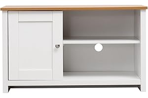 FurnitureHMD Modern 1 Door TV Stand Unit with Storage Shelves Corner TV Cabinet,for TVs up to 50 Inches,Living Room Furniture (white and oak)