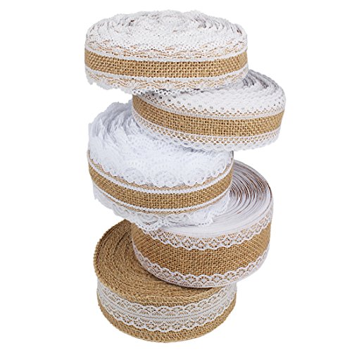 10M Natur Burlap Band-Rolle mit Spitze für Hochzeit Weihnachten DIY Fertigkeit MBJ-01 (2.5cm C) - 5
