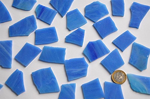 200g Tiffany Glas unbearbeitet blau marmoriert Bruchmosaik frostsicher ca. 30 St. - 2