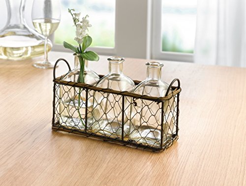 4tlg METALLKORB mit DEKOFLASCHEN GLASFLASCHE GLASVASE DEKOVASE BLUMENVASE TISCHVASE DEKO VASE TISCHDEKO