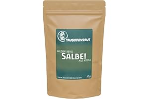 ‎TAUSENDKRAUT FÜR MEHR LEBENSQUALITÄT! Wilder Salbei aus Kreta (50g) | Echter Kretischer Berg-Salbei | Handgeerntet & naturbelassen | Premium Qualität für Salbei-Tee, Gewürz & Kräutertee | Aromatisch & intensiv