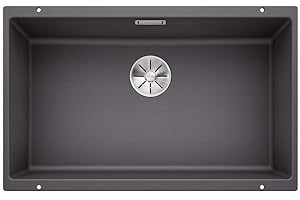 BLANCO SUBLINE 700-U | SILGRANIT Sink in Rock Grey | Installation Type: undermount Installation | for 80 cm Wide Base cabinets | One Cut-Out and only one Installation | [73x46x20.2 cm]