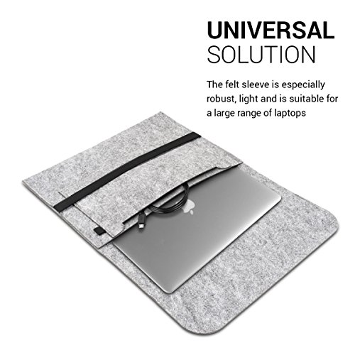 kwmobile Laptoptasche Filz Sleeve für 15″ 15,6″ Laptop / Ultrabook – Notebook Tasche Schutzhülle Laptop Case Hülle in Grau mit Innentaschen Innenmaße: ca. 41,5 x 31 cm - 3