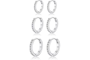 Hasnsofie Creolen Silber Damen Ohrringe, 3 Paare 925 Sterling Silber Creolen Ohrringe Set, Hypoallergen Klein Schlafen Creolen Ohrringe mit AAA Zirkonia, Silber Kreolen Ohrringe Set in 10, 12, 14mm