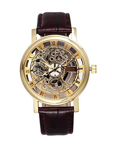 Men's Hollow Engraving Brown PU Leather Strap Steampunk Wrist Watch-Gold steampunk buy now online Men's Hollow Engraving Brown PU Leather Strap Steampunk Wrist Watch-Gold steampunk buy now online